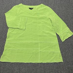 Ali Miles Women's 3/4 Sleeve Tunic Top Artsy Seam Detail Lime Green (Sz M)